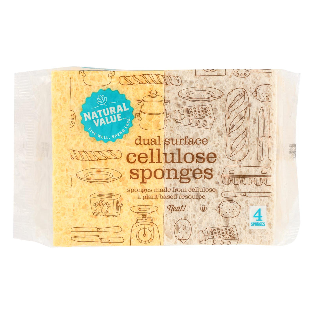 Natural Value Dual Surface Cellulose Sponges - Case Of 24 - 4 Count - Maras Green